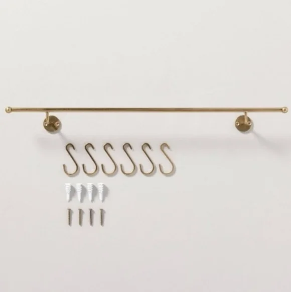 New Hearth & Hand 24in. Brass Finish Wall Rack With 6 Hooks - Picture 2 of 3